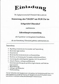 Einladung Jagdgenossenschaft Ulbersdorf
